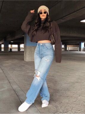 Brown Cropped Knit Sweater